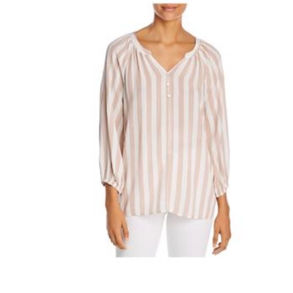 CHENAULT Womens Beige Striped Split Top S